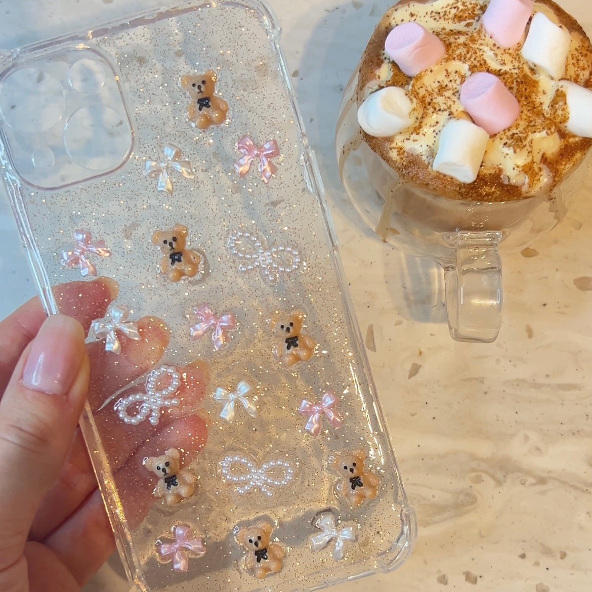 The Sweet Spot Phone Case Pearl and Pink Bows Front Side